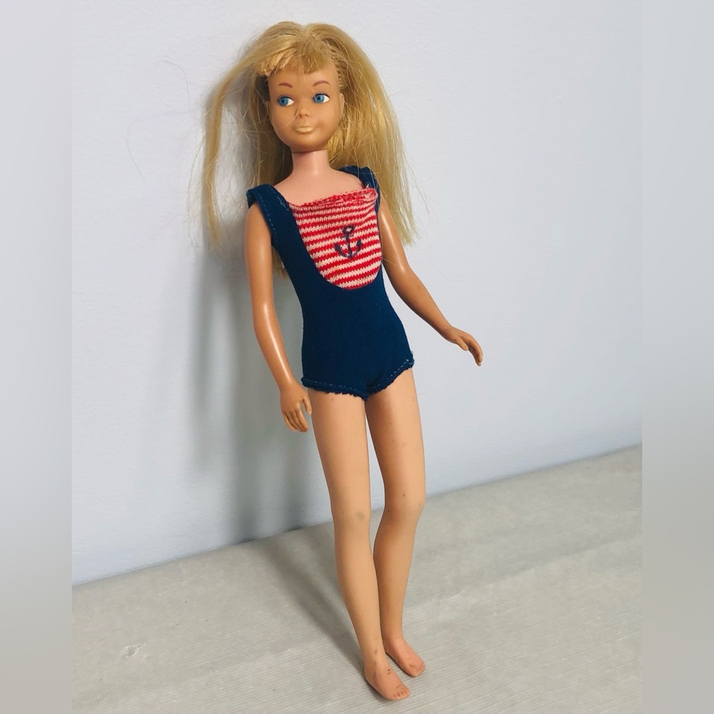 Vintage Barbie 1963  Skipper Blonde Bend Legs Original Swimsuit READ